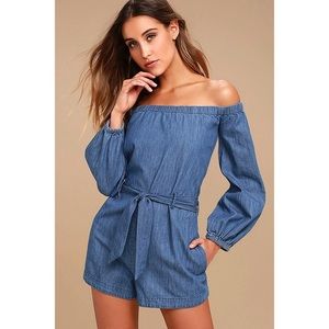 Free People Tangled in Willows Chambray Romper